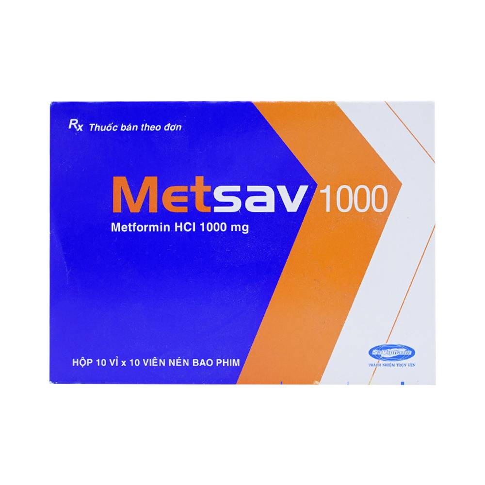 Viên nén Metsav 1000 Savi điều trị bệnh đái tháo đường típ 2 (10 vỉ x 10 viên) 
