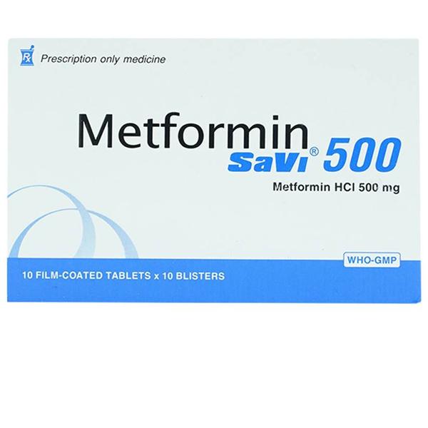 Thuốc Metsav SaVi 500 điều trị tiểu đường típ 2 (10 vỉ x 10 viên)