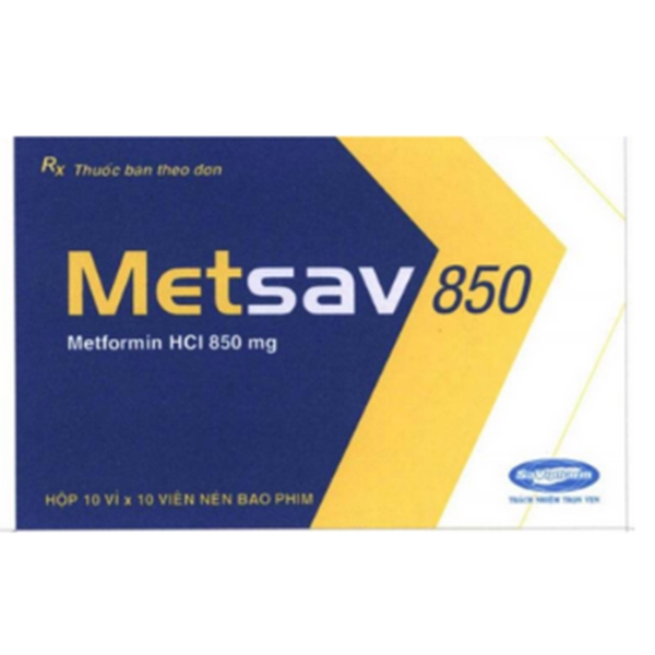 Thuốc Metsav 850 Savipharm điều trị đái tháo đường típ 2 (10 vỉ x 10 viên)