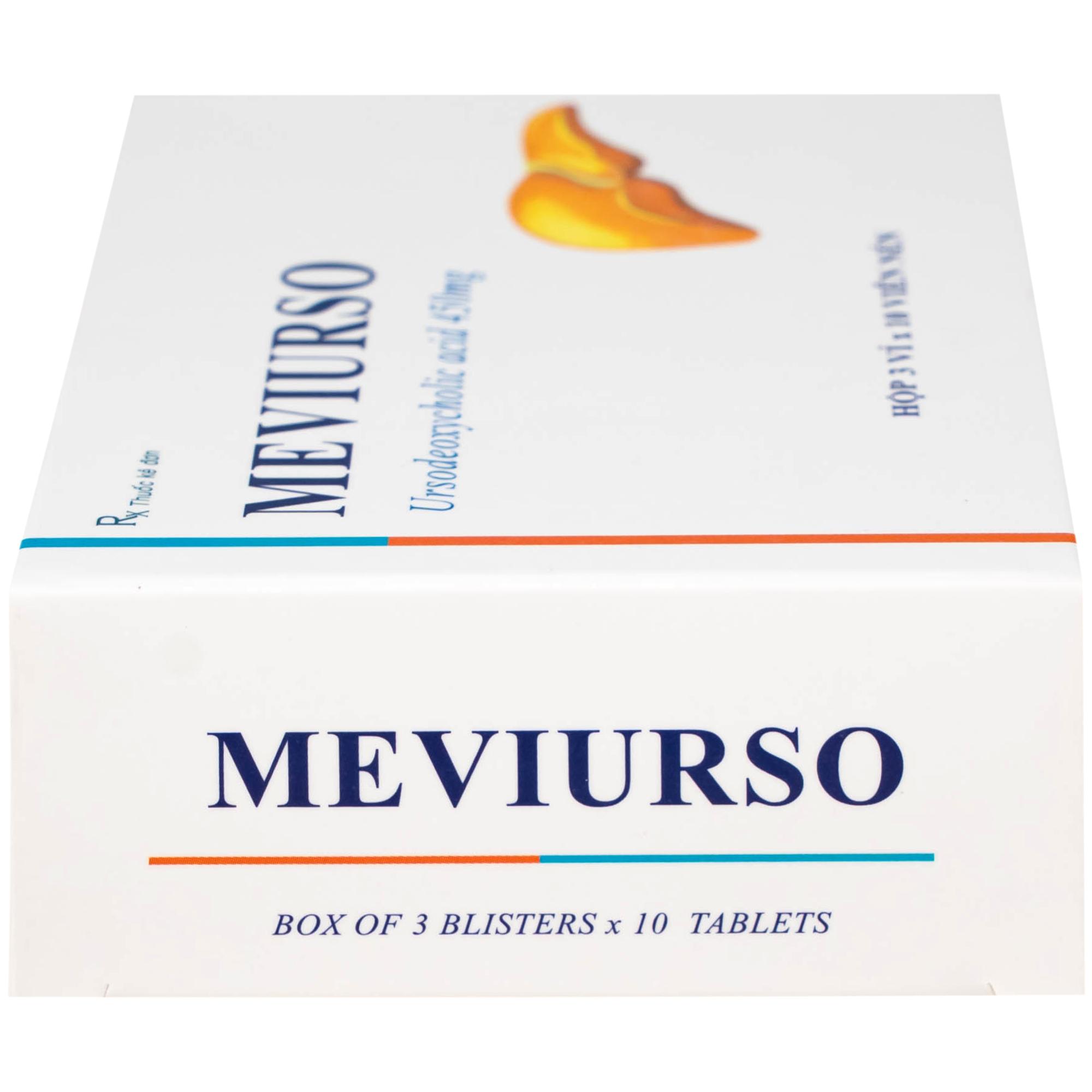 Thuốc Meviurso 450mg Hà Nam dùng để hòa tan sỏi cholesterol, viêm đường mật nguyên phát (3 vỉ x 10 viên)