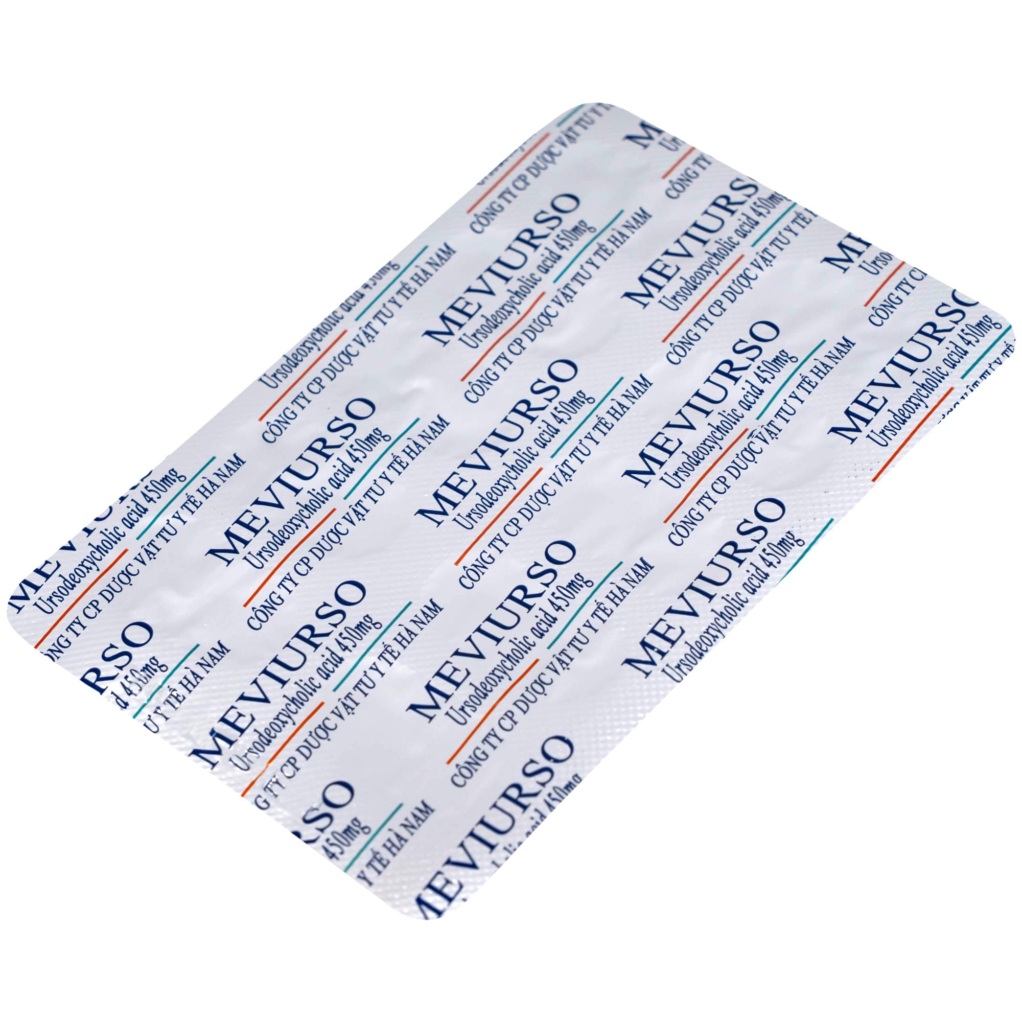 Thuốc Meviurso 450mg Hà Nam dùng để hòa tan sỏi cholesterol, viêm đường mật nguyên phát (3 vỉ x 10 viên)
