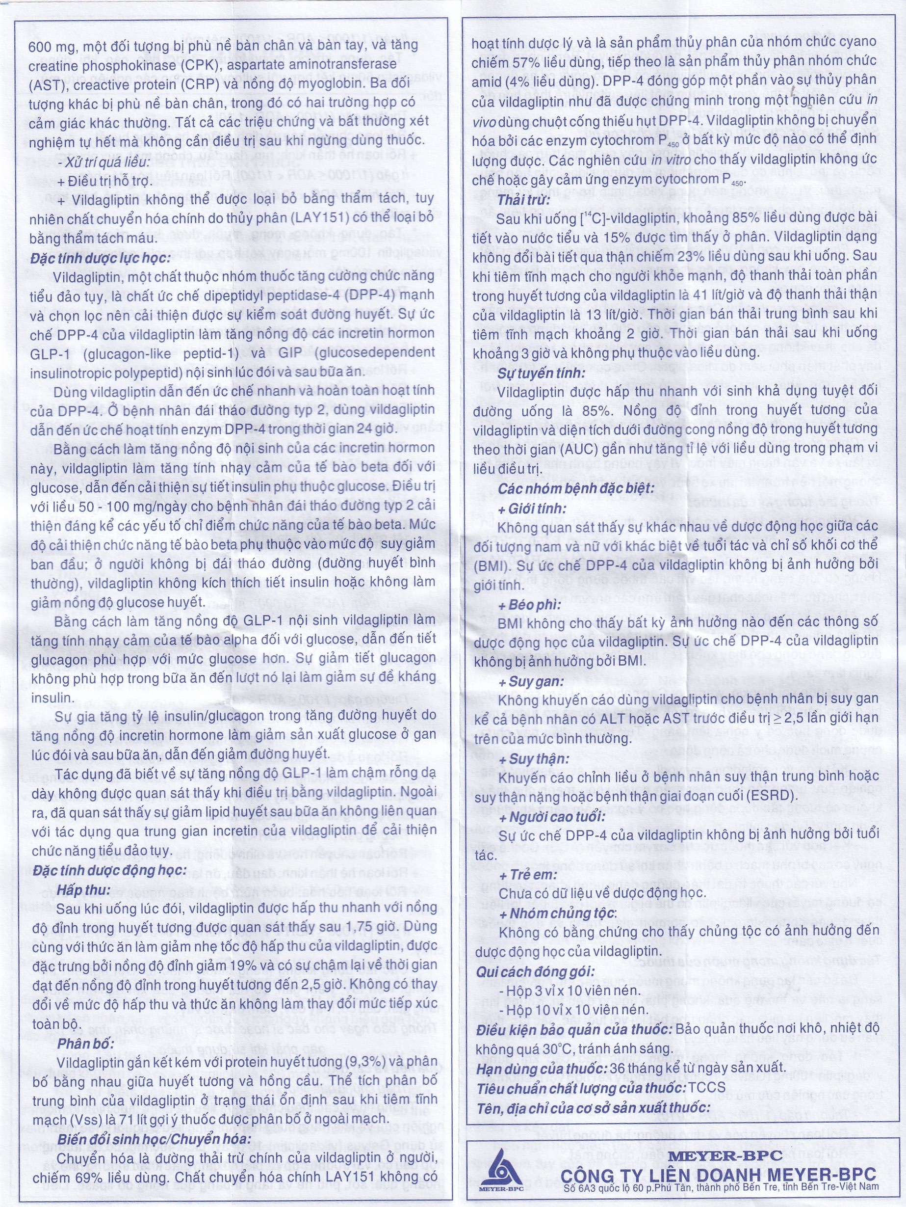 Viên nén Meyerviliptin 50mg Meyer-BPC hỗ trợ chế độ ăn kiêng, kiếm soát đường huyết (3 vỉ x 10 viên)