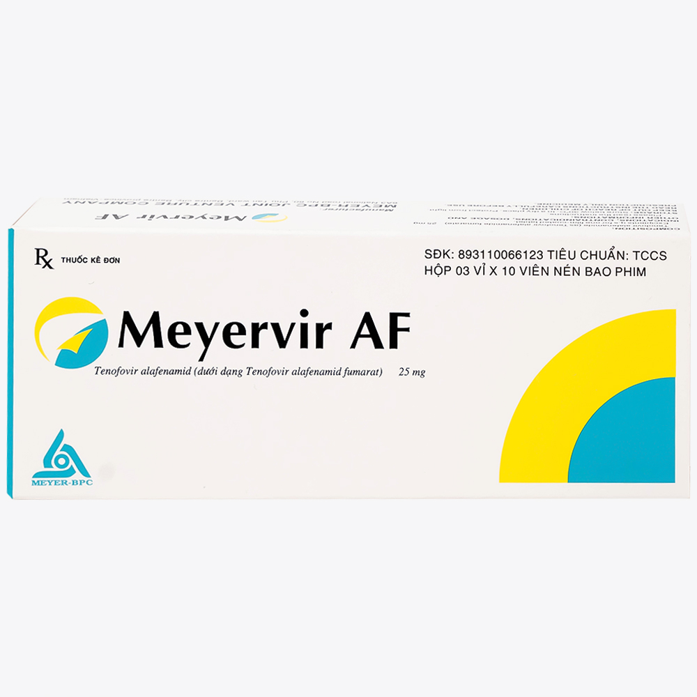 Thuốc Meyervir AF 25mg Meyer-BPC điều trị viêm gan siêu vi B mạn tính (3 vỉ x 10 viên)
