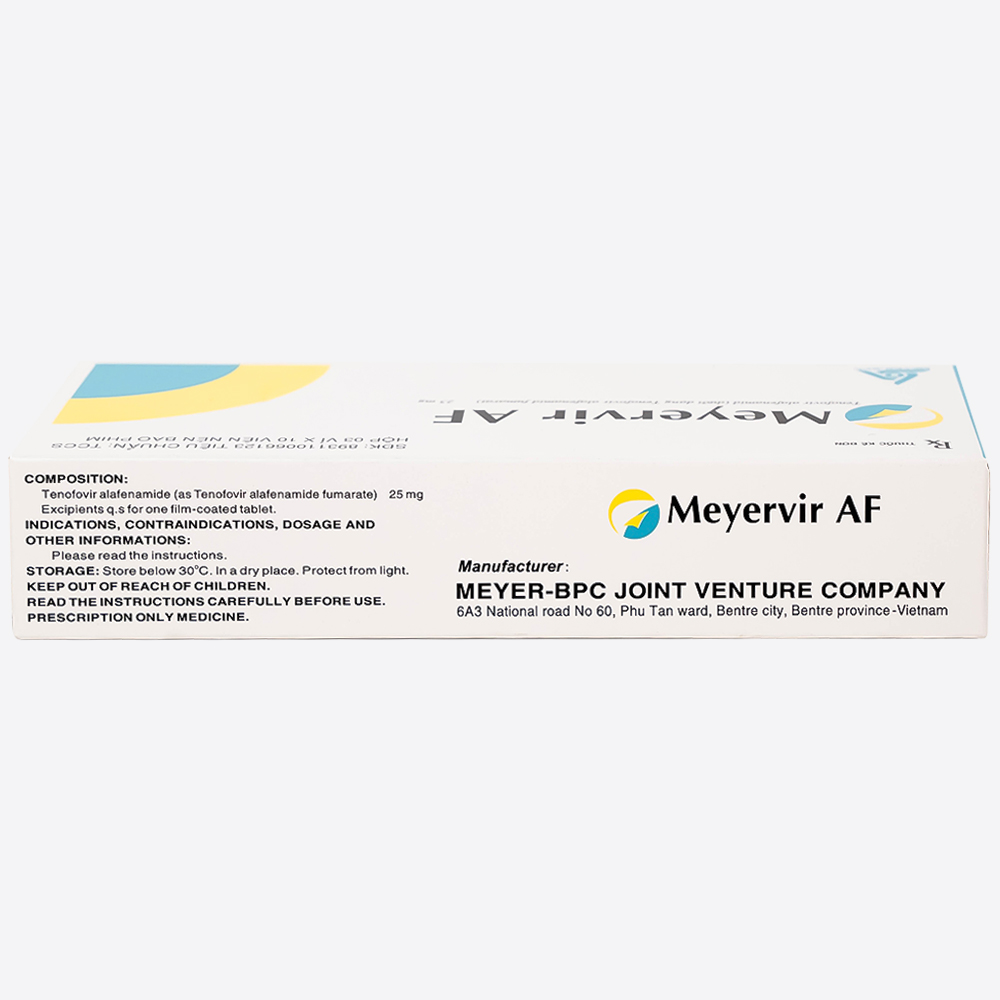 Thuốc Meyervir AF 25mg Meyer-BPC điều trị viêm gan siêu vi B mạn tính (3 vỉ x 10 viên)