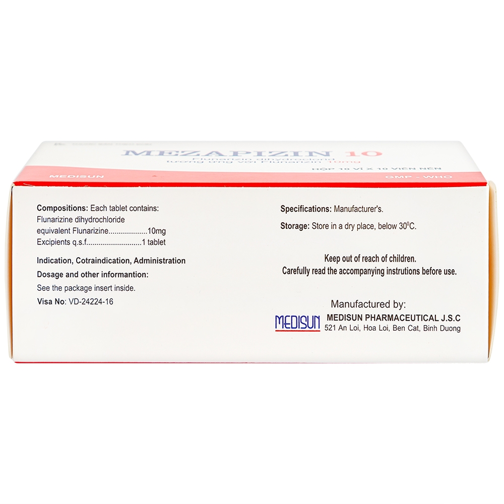 Viên nén Mezapizin 10 Medisun điều trị đau nửa đầu (10 vỉ x 10 viên)