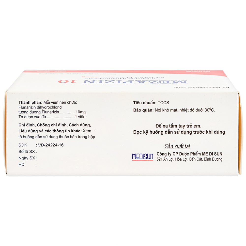 Viên nén Mezapizin 10 Medisun điều trị đau nửa đầu (10 vỉ x 10 viên)