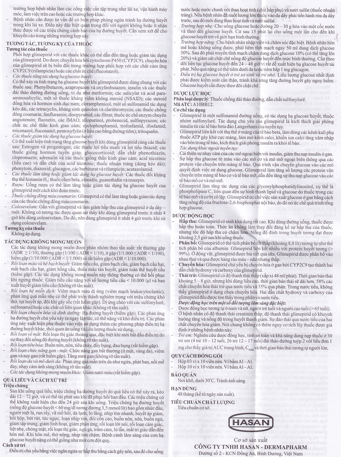 Viên nén Miaryl 2mg Hasan điều trị đái tháo đường típ 2 (10 vỉ x 10 viên)