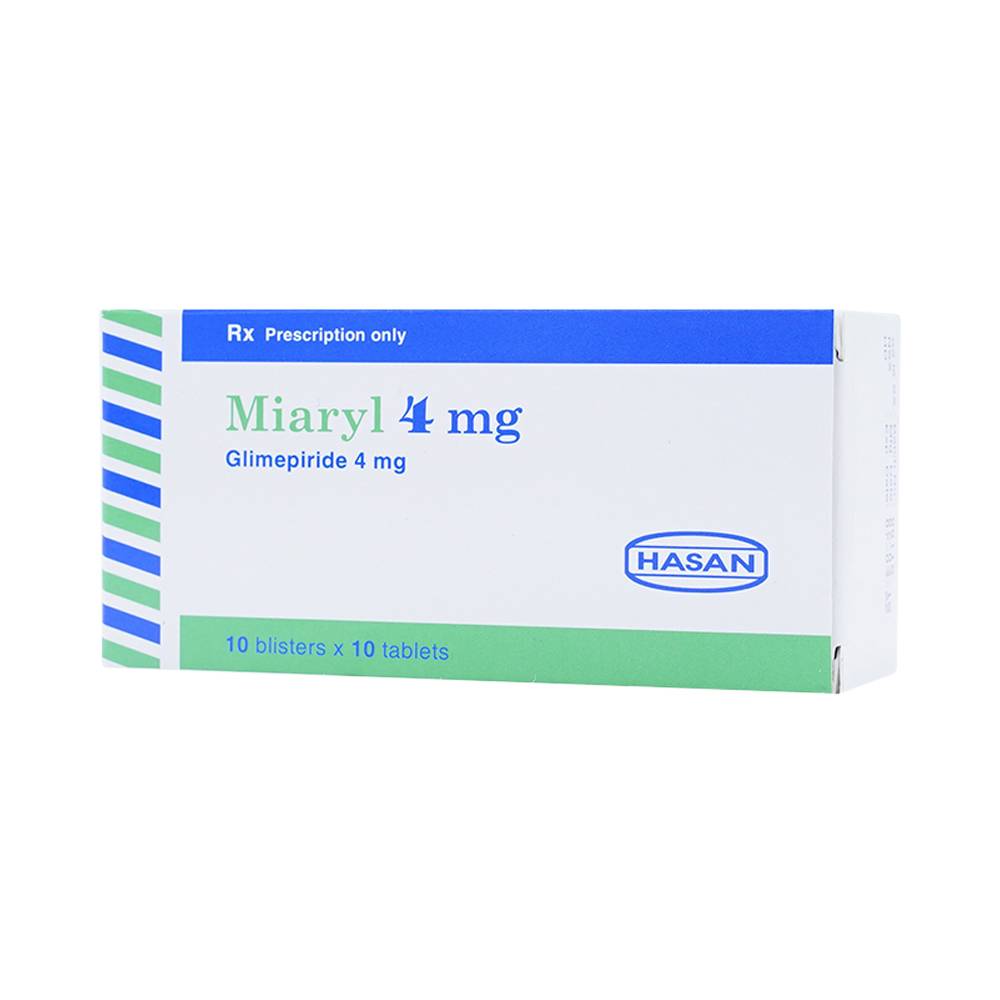 Viên nén Miaryl 4mg Hasan điều trị đái tháo đường típ 2 (10 vỉ x 10 viên)