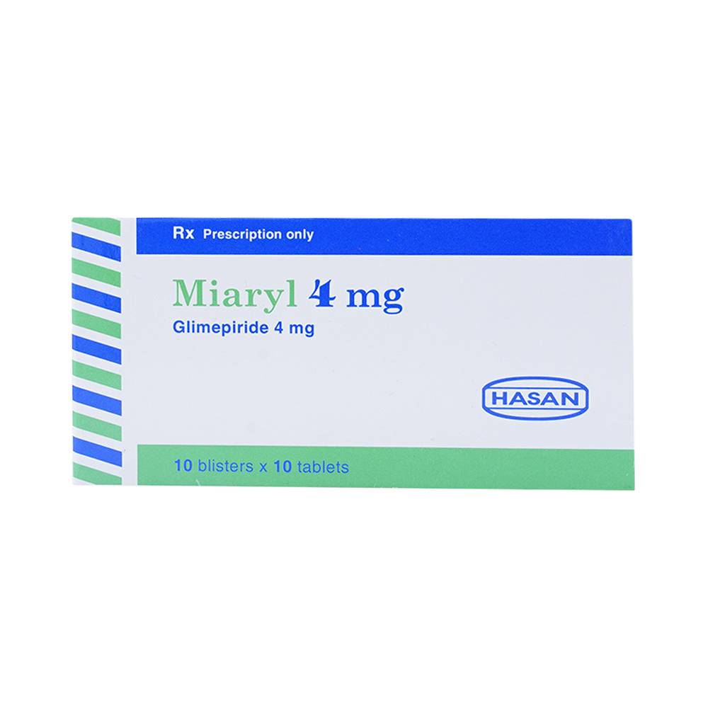 Viên nén Miaryl 4mg Hasan điều trị đái tháo đường típ 2 (10 vỉ x 10 viên)