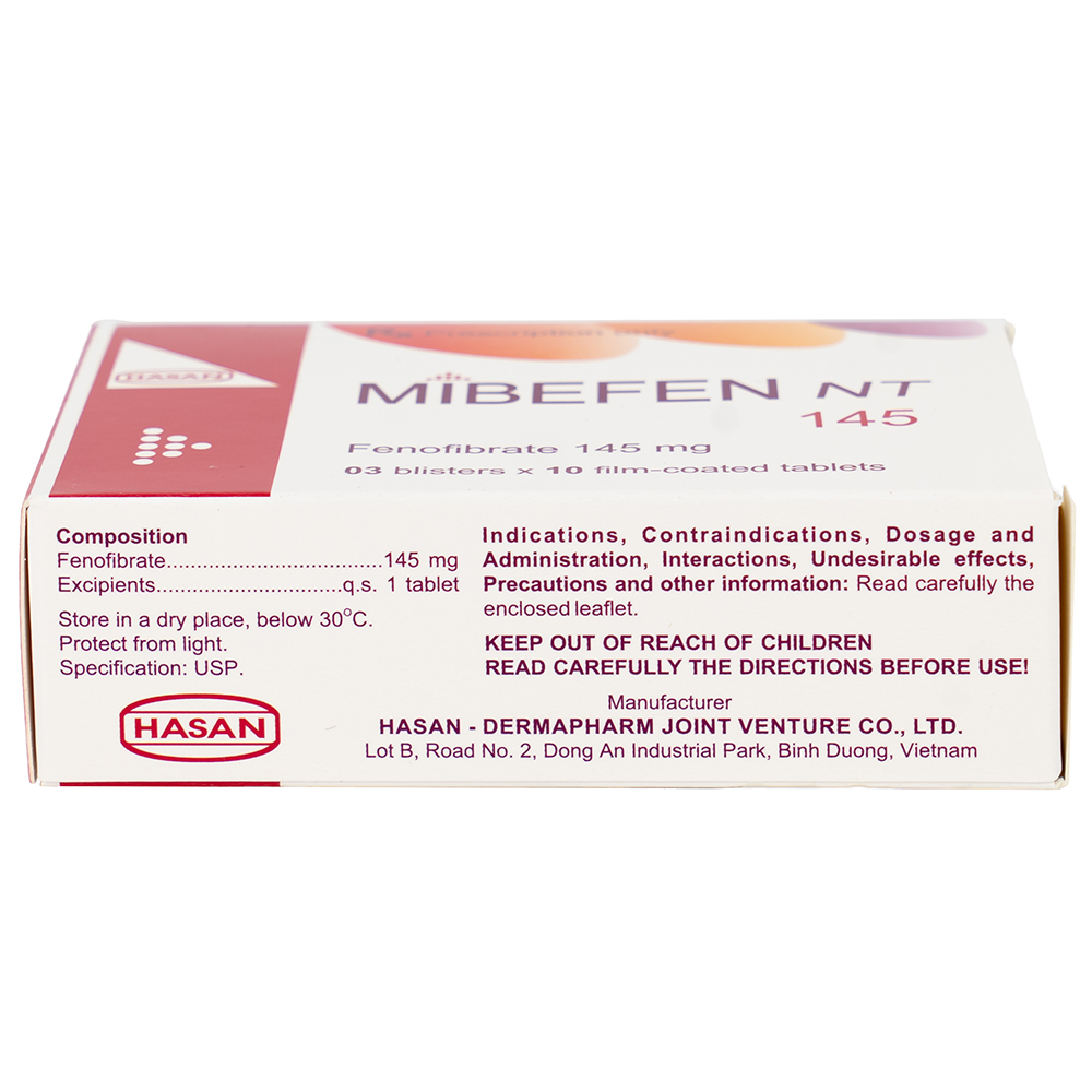 Thuốc Mibefen NT 145 Hasan điều trị tăng triglycerid huyết nặng (3 vỉ x 10 viên)