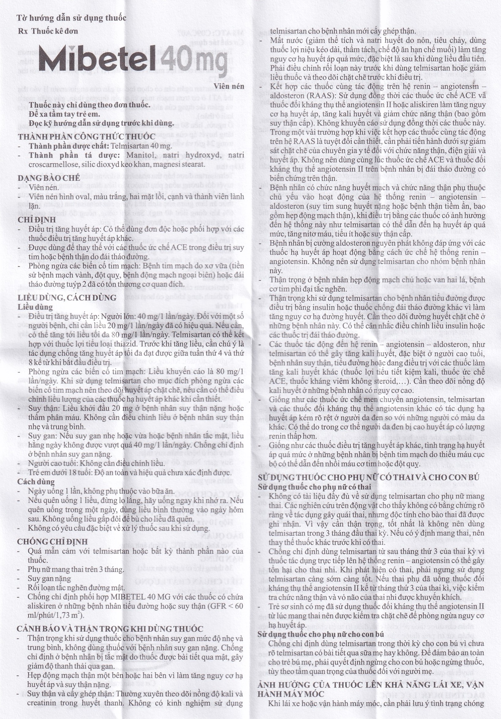 Viên nén Mibetel 40mg Hasan điều trị tăng huyết áp (3 vỉ x 10 viên)