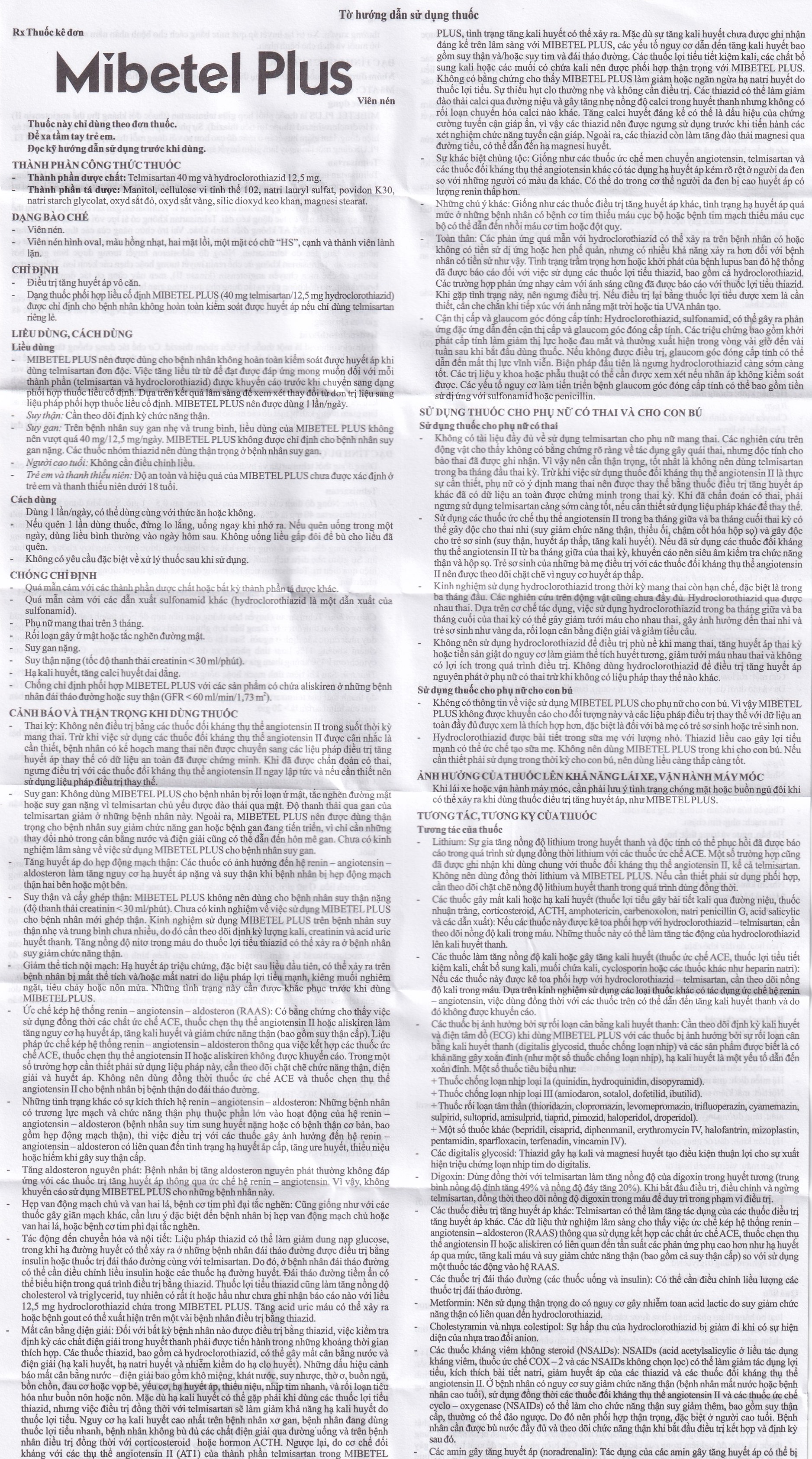 Viên nén Mibetel Plus Hasan điều trị tăng huyết áp vô căn (3 vỉ x 10 viên)