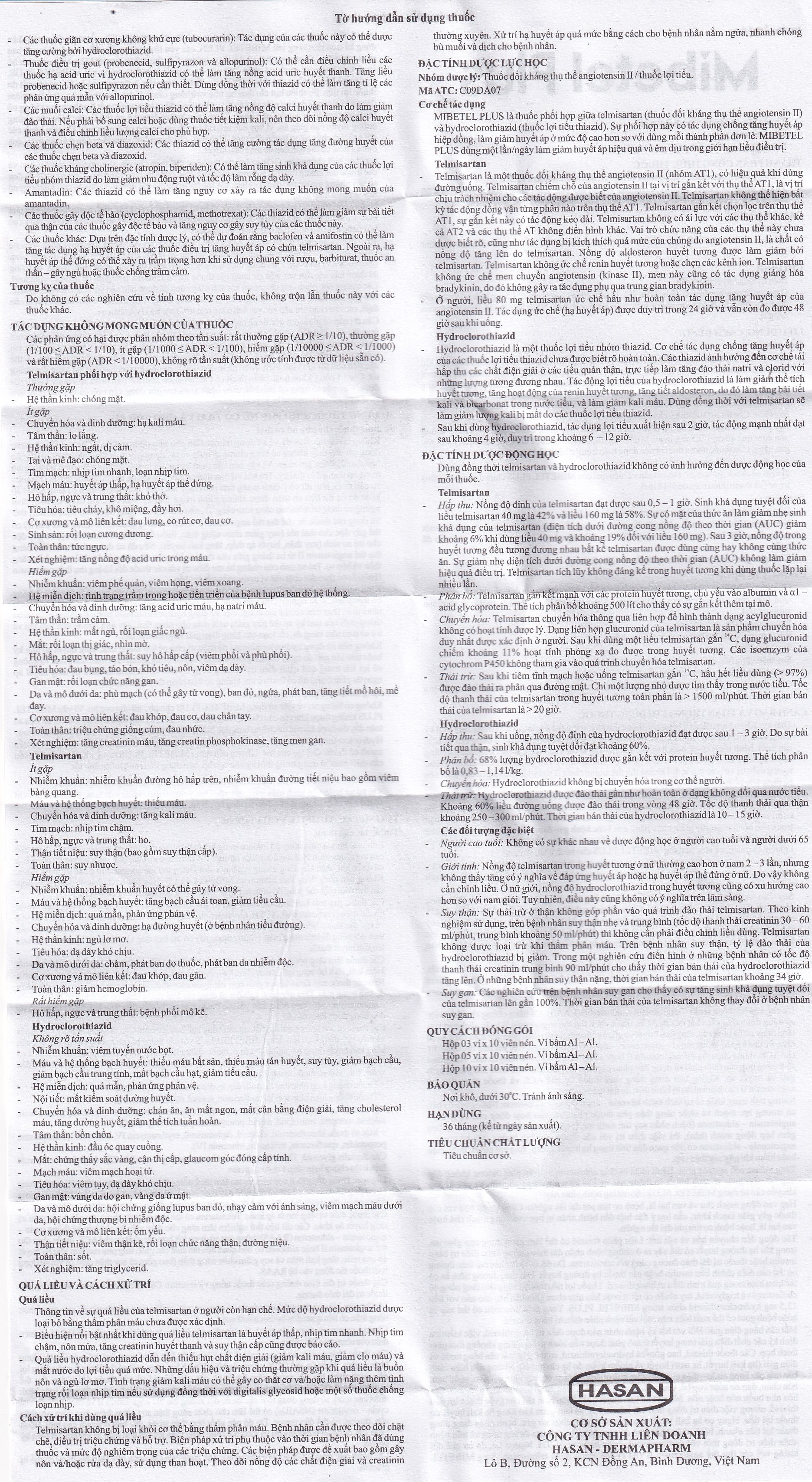 Viên nén Mibetel Plus Hasan điều trị tăng huyết áp vô căn (3 vỉ x 10 viên)