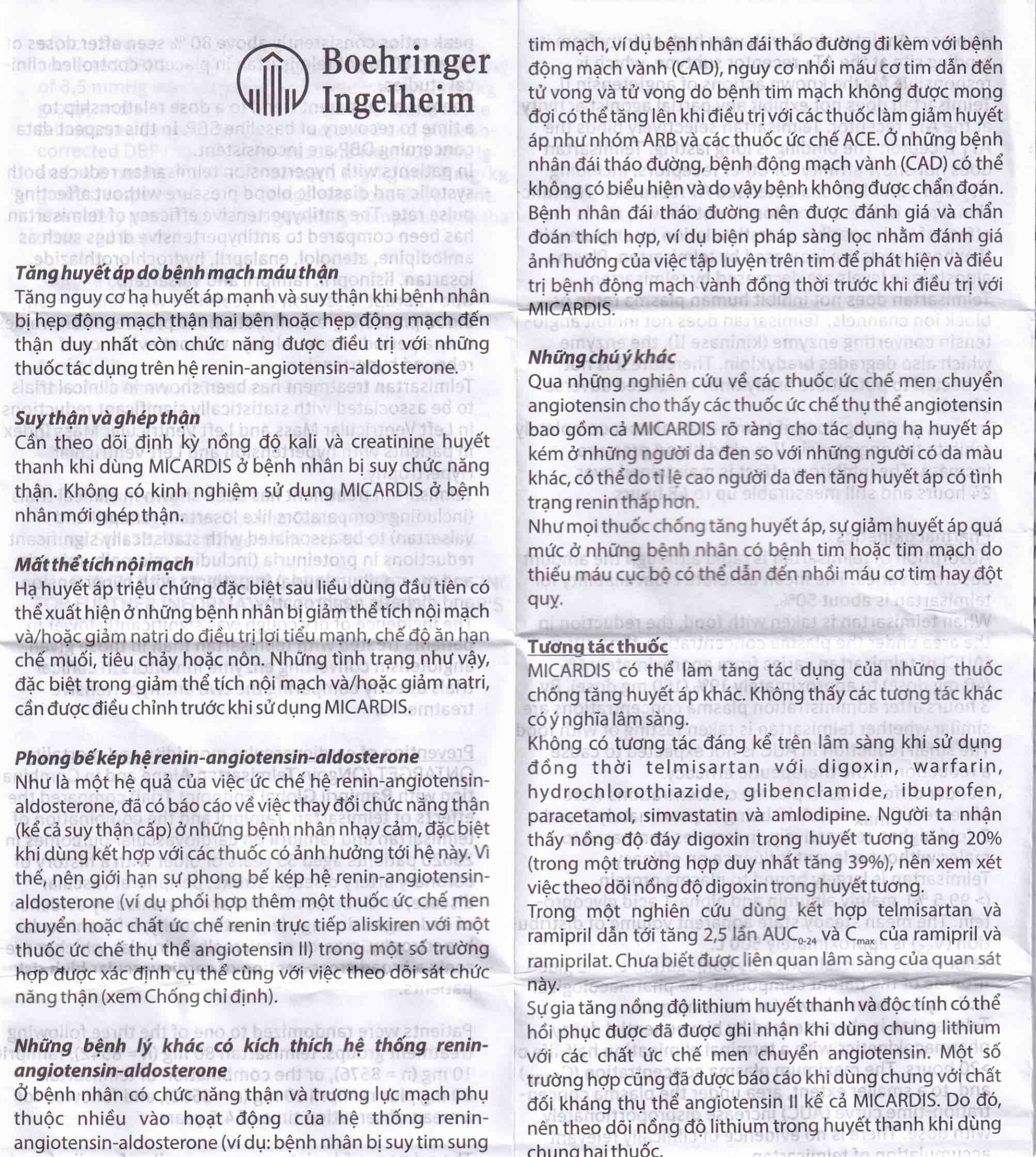 Viên nén Micardis 80mg Boehringer điều trị tăng huyết áp vô căn (3 vỉ x 10 viên)