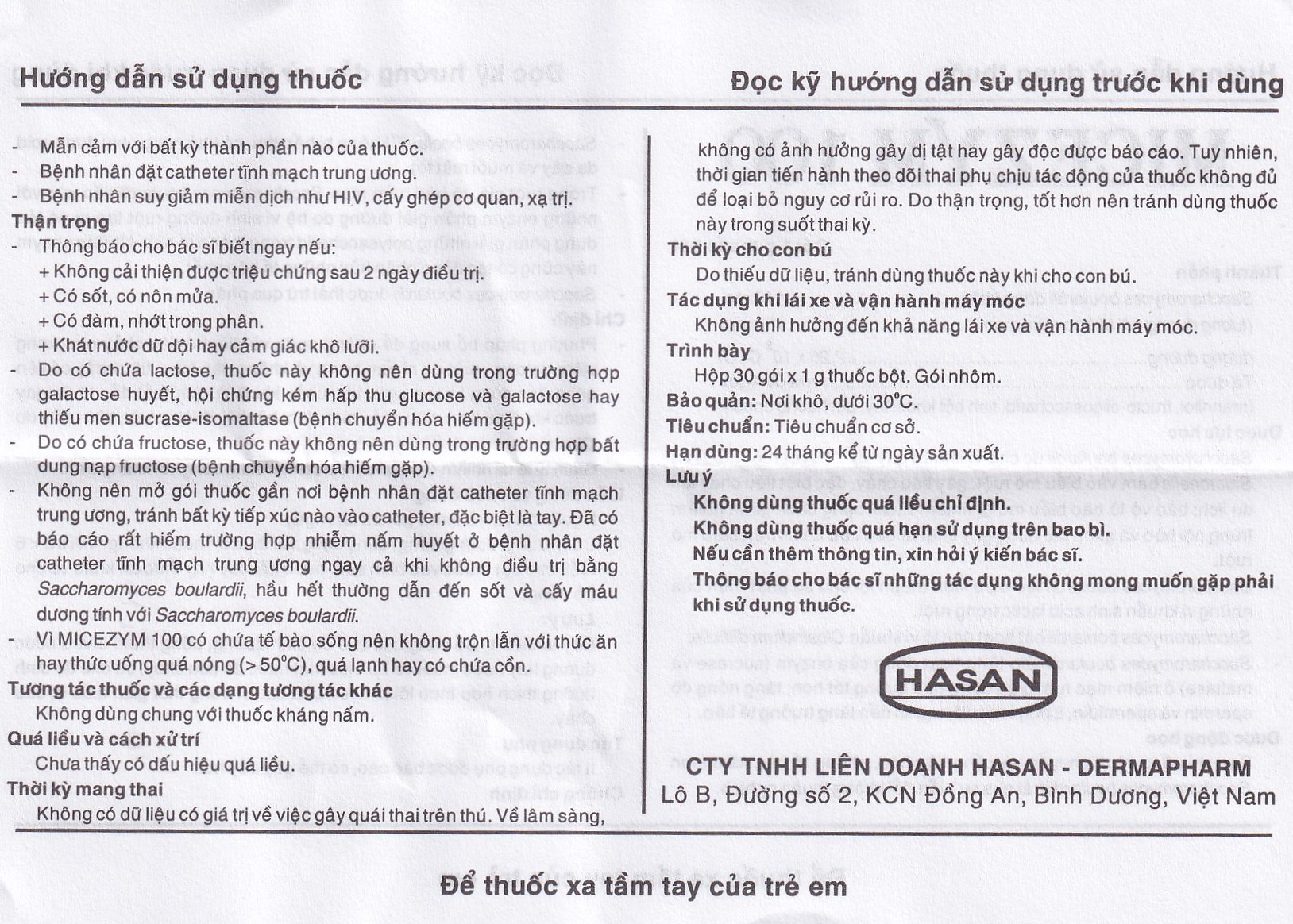 Thuốc bột Micezym 100 Hasan phòng ngừa và điều trị tiêu chảy (30 gói x 1g))