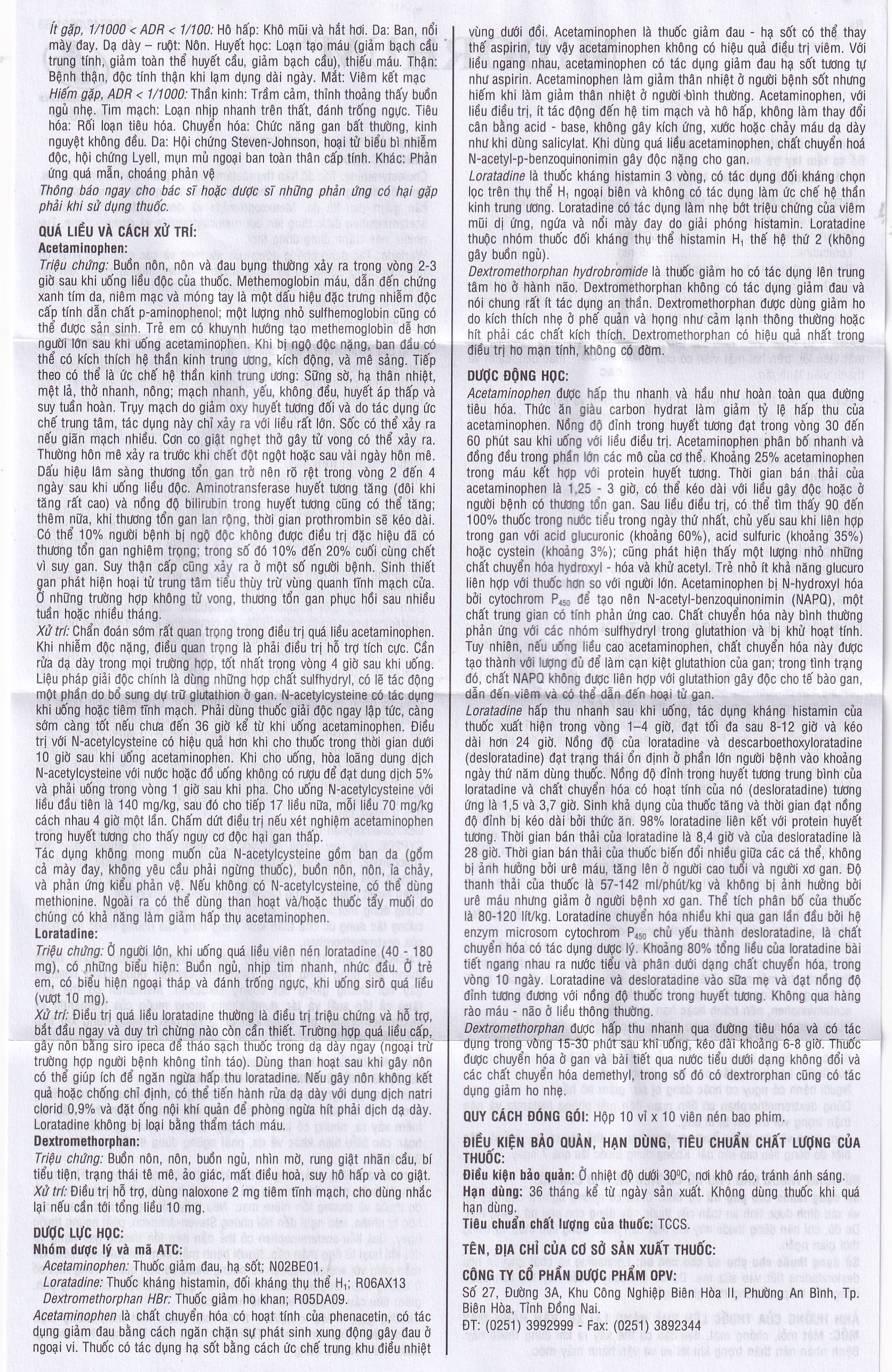 Viên nén Midorhum OPV hạ sốt, giảm ho, giảm đau, chống dị ứng (10 vỉ x 10 viên)