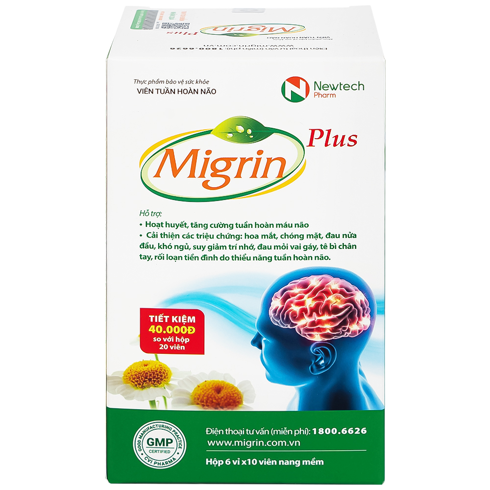 Viên hỗ trợ hoạt huyết Migrin Plus CVI (6 vỉ x 10 viên)