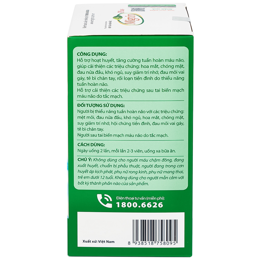 Viên hỗ trợ hoạt huyết Migrin Plus CVI (6 vỉ x 10 viên)