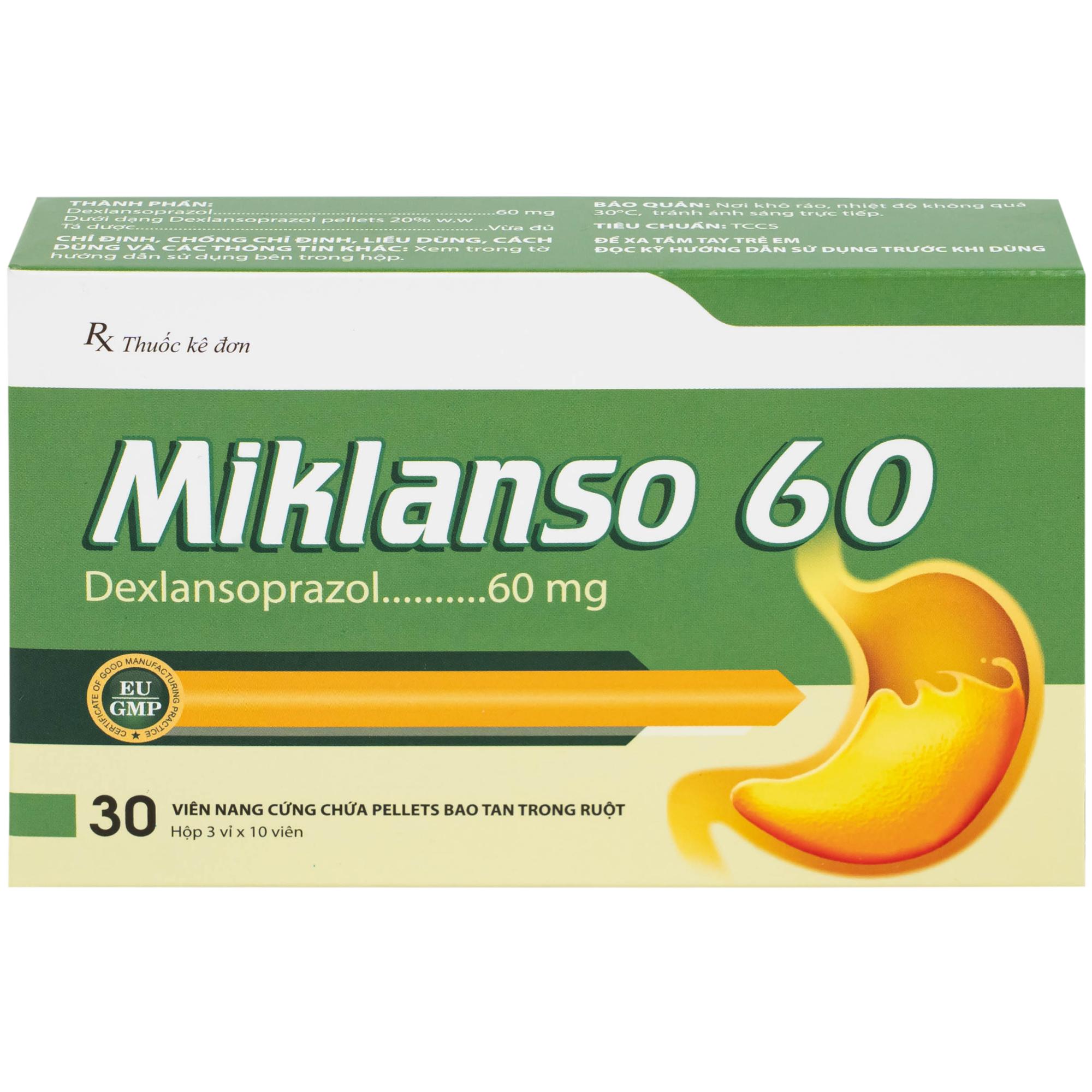 Thuốc Miklanso 60mg Hdpharma điều trị viêm thực quản có trợt loét (3 vỉ x 10 viên)