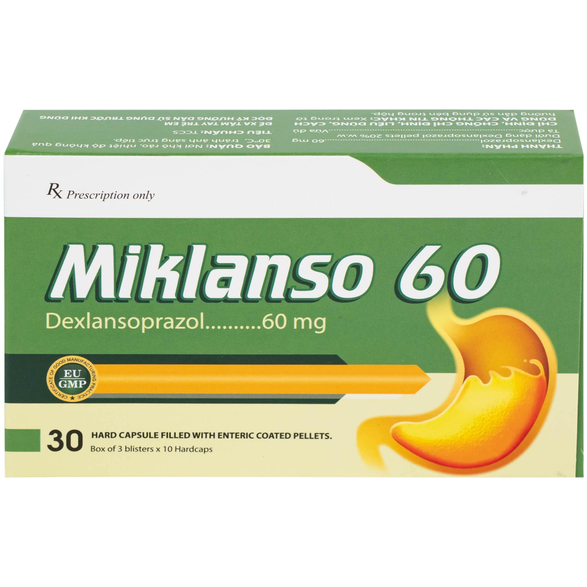 Thuốc Miklanso 60mg Hdpharma điều trị viêm thực quản có trợt loét (3 vỉ x 10 viên)