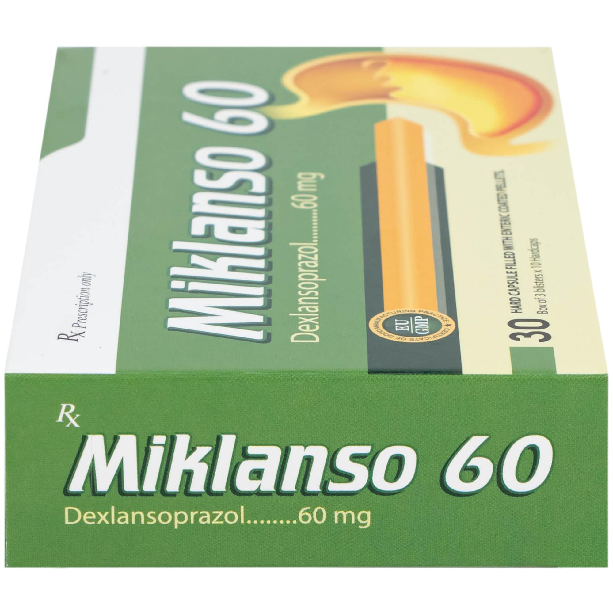 Thuốc Miklanso 60mg Hdpharma điều trị viêm thực quản có trợt loét (3 vỉ x 10 viên)