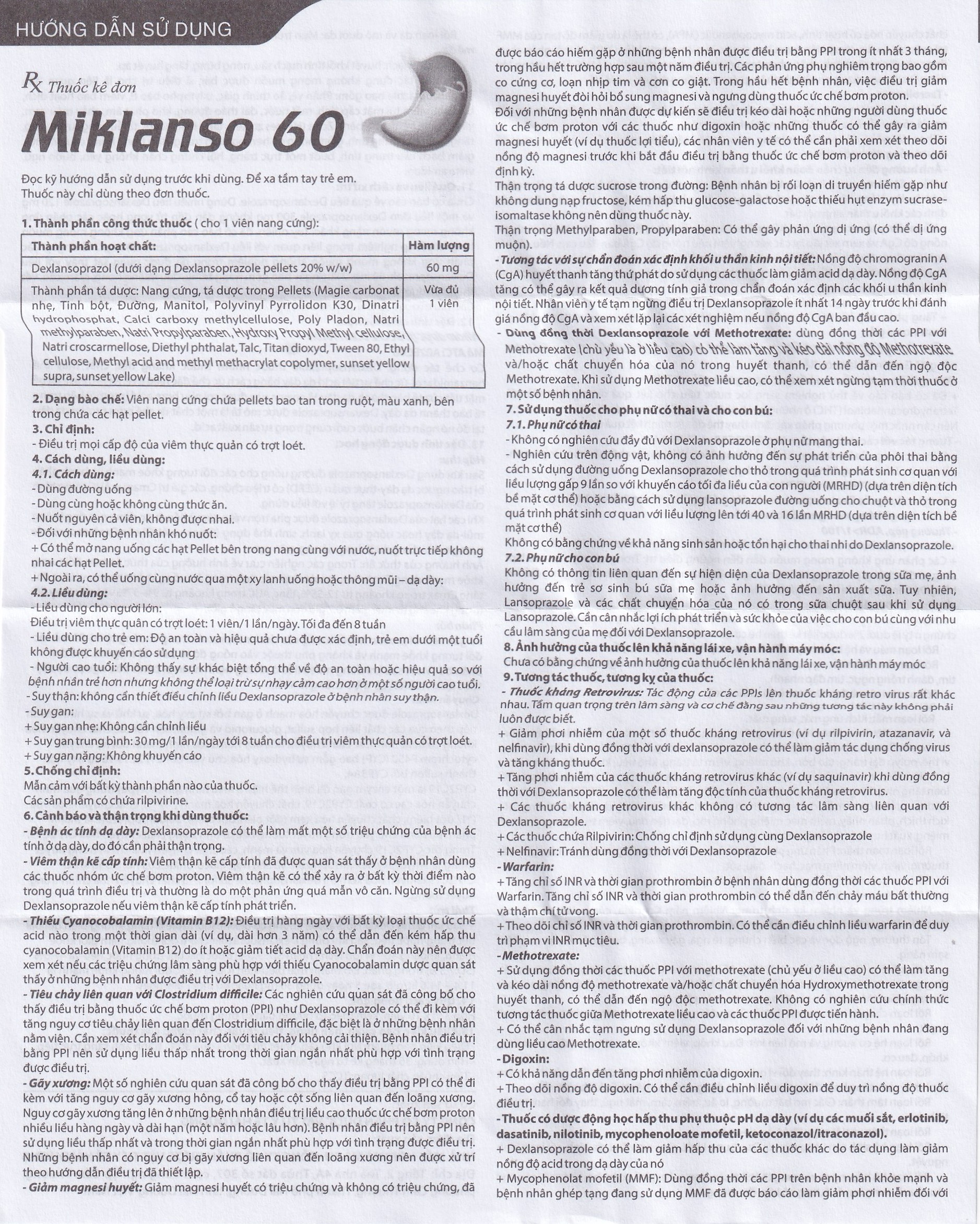 Thuốc Miklanso 60mg Hdpharma điều trị viêm thực quản có trợt loét (3 vỉ x 10 viên)