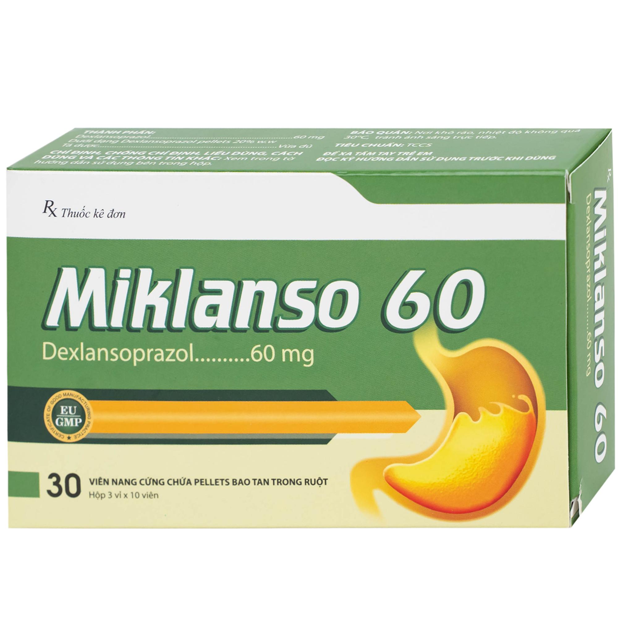 Thuốc Miklanso 60mg Hdpharma điều trị viêm thực quản có trợt loét (3 vỉ x 10 viên)