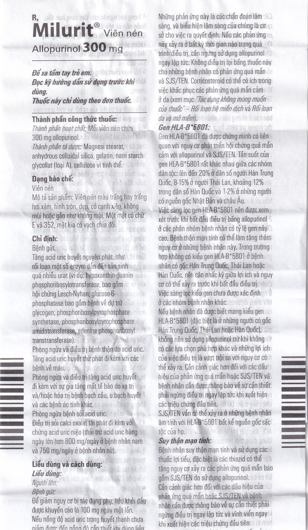 Viên nén Milurit 300mg Egis Pharma điều trị bệnh gout, phòng ngừa bệnh sỏi axit uric (30 viên)