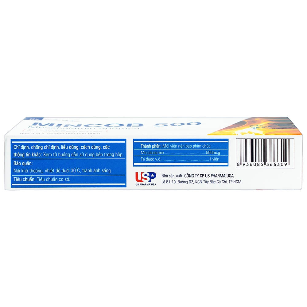 Thuốc Mincob 500 US Pharma điều trị và dự phòng thiếu Vitamin B12 (3 vỉ x 10 viên)