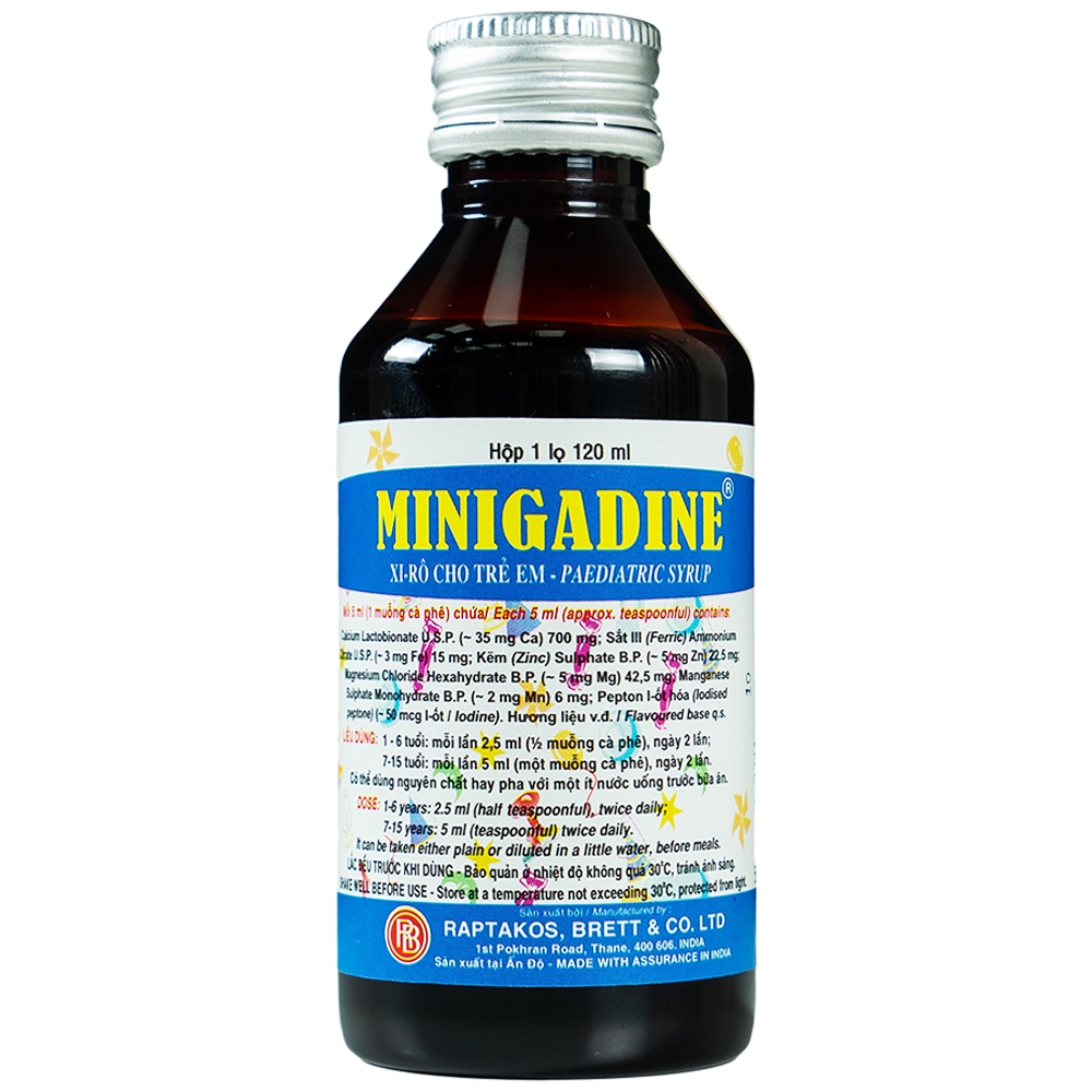 Siro cho trẻ em Minigadine Raptakos Brett phòng ngừa thiếu vi chất, biếng ăn (120ml) 