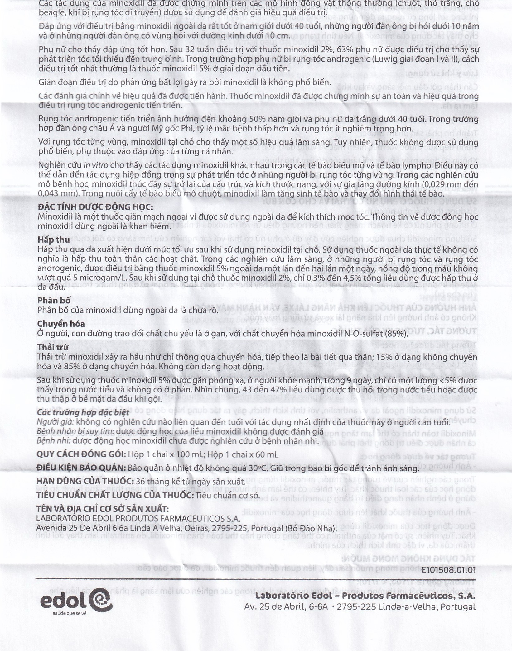Thuốc Minox 50mg EDOL điều trị tại chỗ hói đầu và rụng tóc androgenic ở cả nam và nữ 60ml