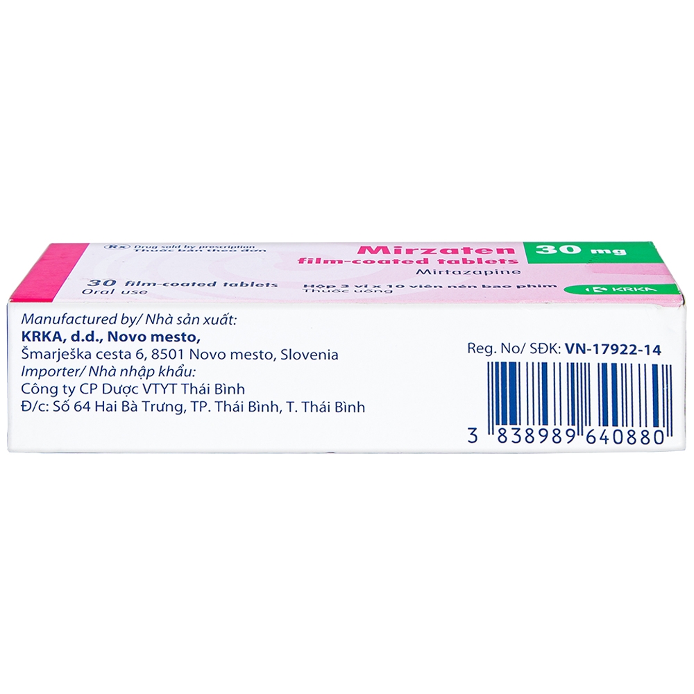 Viên nén Mirzaten 30mg KRKA điều trị trầm cảm (3 vỉ x 10 viên)