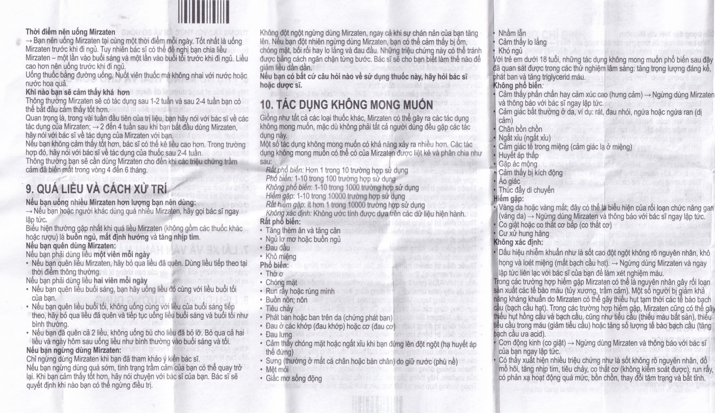 Viên nén Mirzaten 30mg KRKA điều trị trầm cảm (3 vỉ x 10 viên)