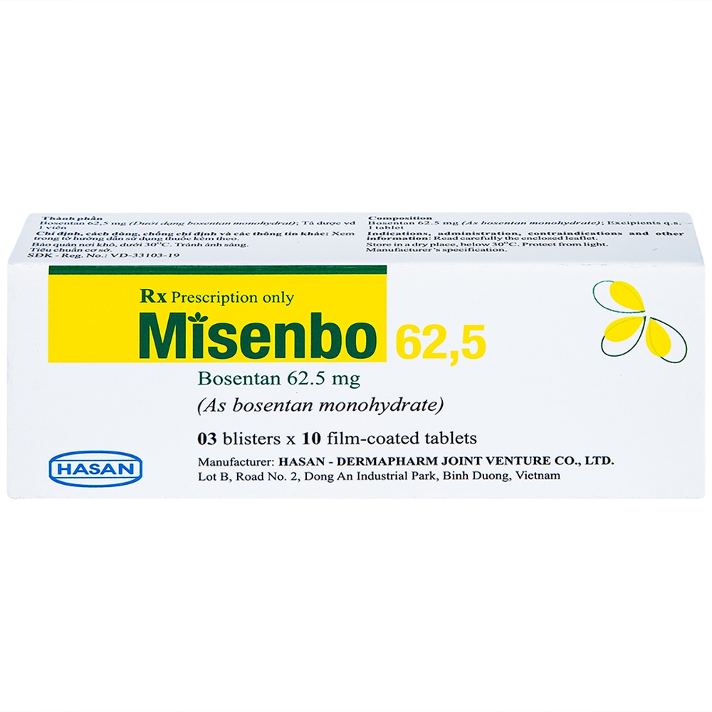 Viên nén Misenbo 62,5 Hasan điều trị tăng huyết áp động mạch phổi (3 vỉ x 10 viên)