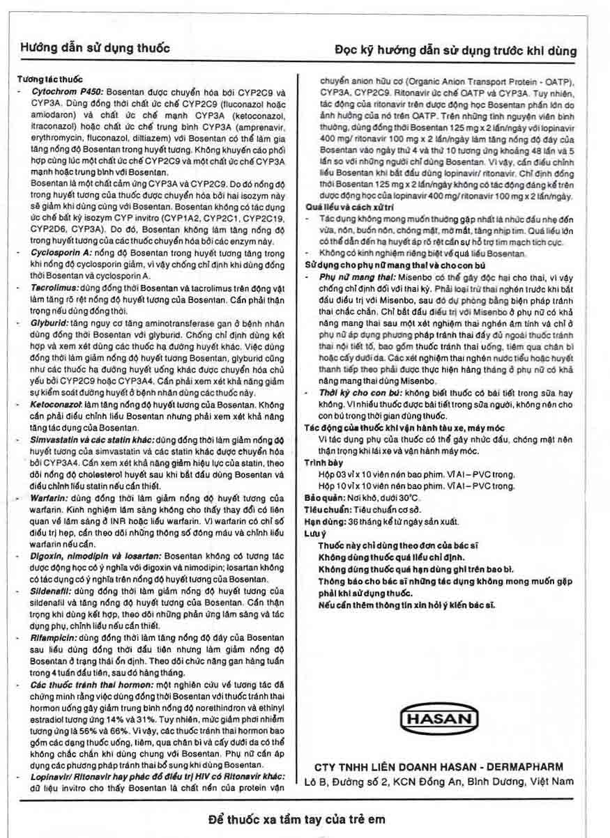 Viên nén Misenbo 62,5 Hasan điều trị tăng huyết áp động mạch phổi (3 vỉ x 10 viên)