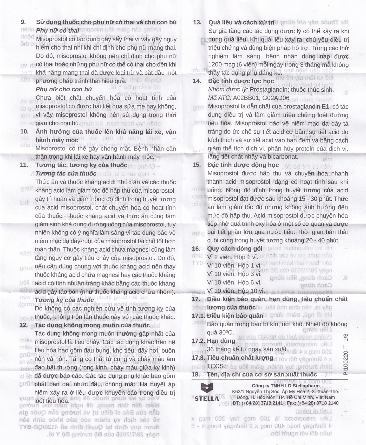 Viên nén Misoprostol Stella 200mcg giảm nguy cơ loét dạ dày (3 vỉ x 10 viên)