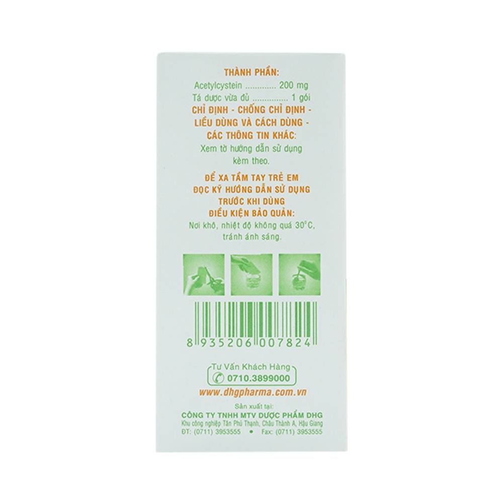 Thuốc bột uống Mitux 200mg DHG Pharma làm loãng chất nhầy đường hô hấp (24 gói x 1,5g)    	