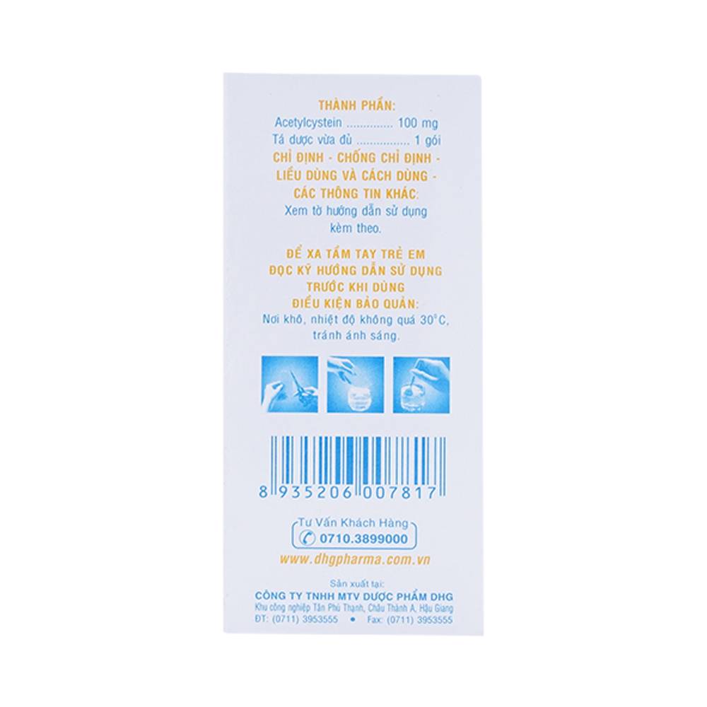 Thuốc bột uống Mitux E 100mg DHG Pharma làm loãng chất nhầy (24 gói x 1,5g)