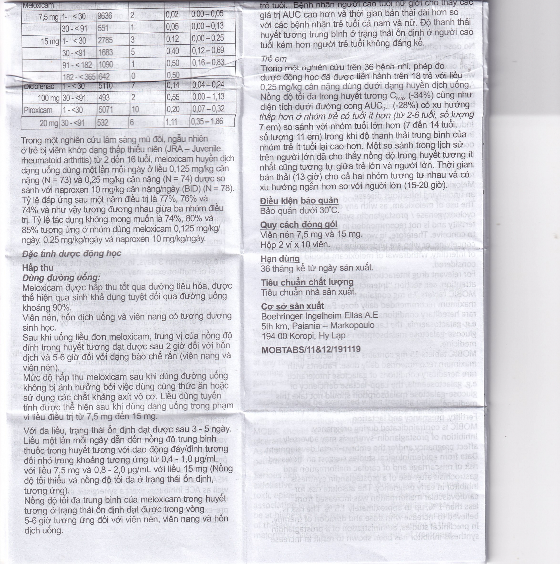 Thuốc Mobic 7.5mg Boehringer điều trị viêm xương khớp (2 vỉ x 10 viên)