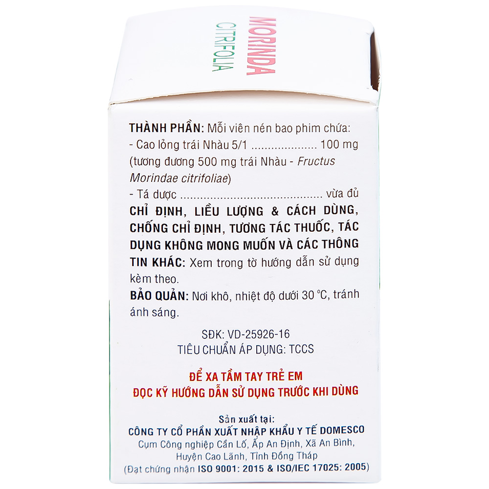 Thuốc Morinda Citrifolia Domesco điều trị đau nhức, sưng khớp, tăng huyết áp (50 viên) 