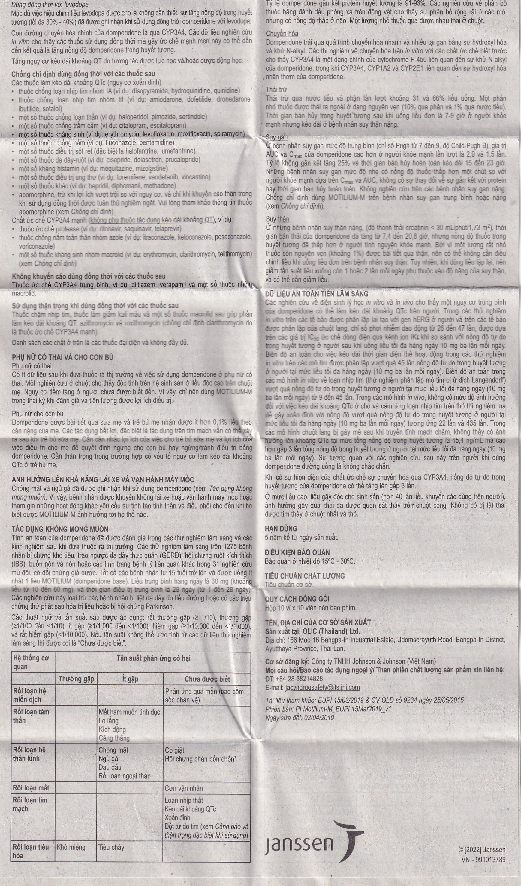 Viên nén Motilium-M Janssen điều trị triệu chứng nôn và buồn nôn (10 vỉ x 10 viên)