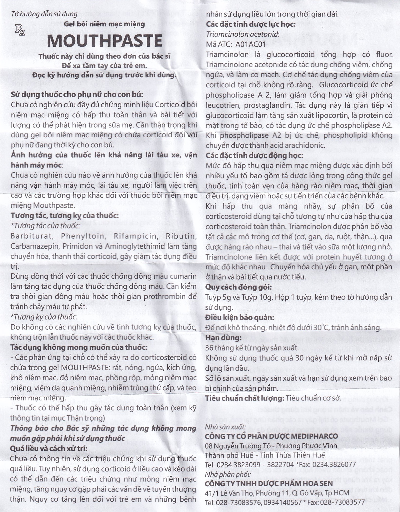 Gel bôi niêm mạc miệng Mouthpaste Medipharco giảm viêm, tổn thương (5g)