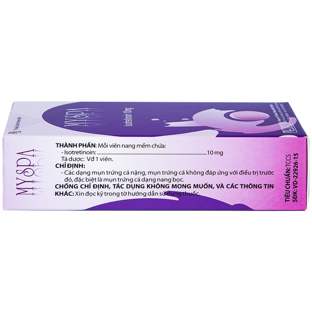Viên nang mềm MySpa Medisun điều trị các dạng mụn trứng cá nặng (3 vỉ x 10 viên)