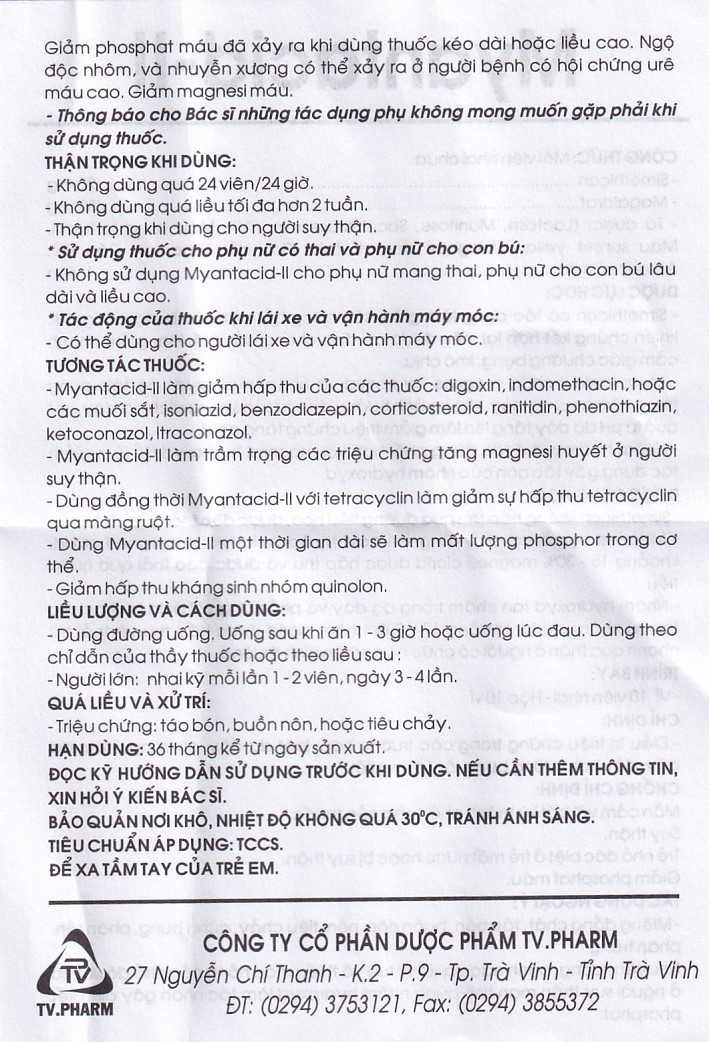 Viên nhai Myantacid-II TV.Pharm điều trị loét dạ dày - tá tràng, viêm dạ dày (10 vỉ x 10 viên) 