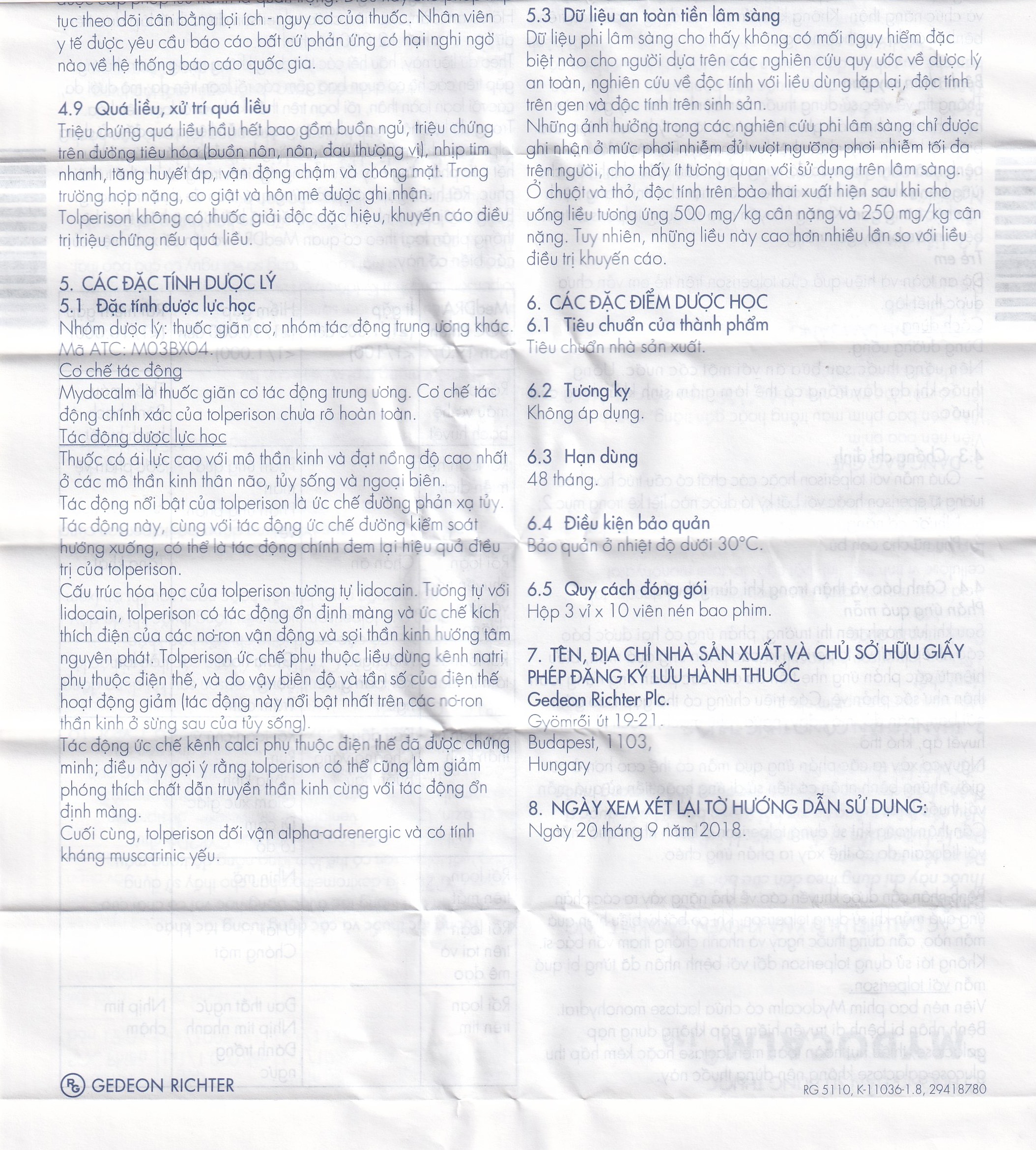 Viên nén Mydocalm 150 Gedeon điều trị sự tăng trương lực cơ xương (3 vỉ x 10 viên)