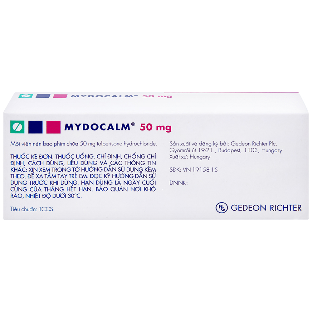 Viên nén Mydocalm 50mg Gedeon điều trị triệu chứng co cứng cơ sau đột quỵ (3 vỉ x 10 viên) 