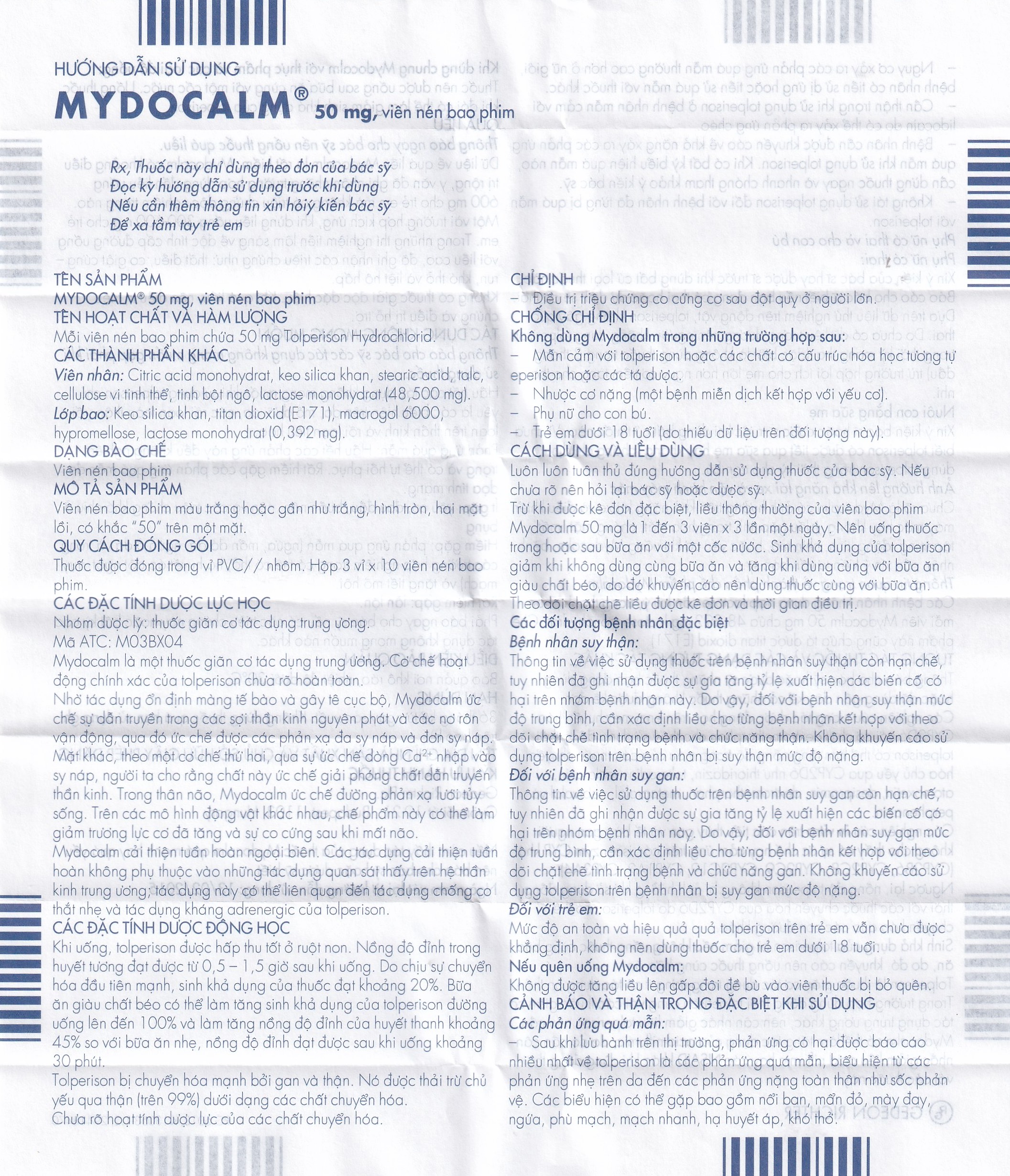 Viên nén Mydocalm 50mg Gedeon điều trị triệu chứng co cứng cơ sau đột quỵ (3 vỉ x 10 viên) 