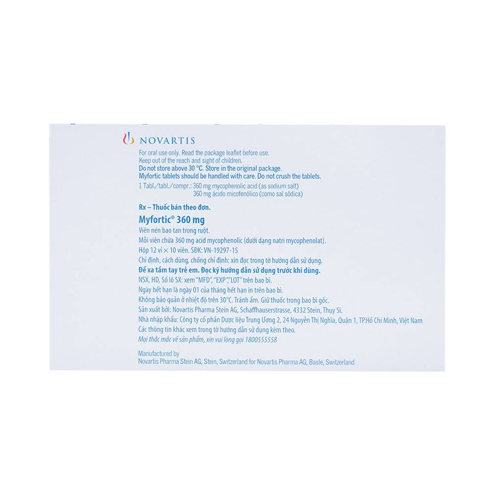 Viên nén Myfortic 360mg Novartis dùng cho bệnh nhân ghép thận dị gen (12 vỉ x 10 viên) 