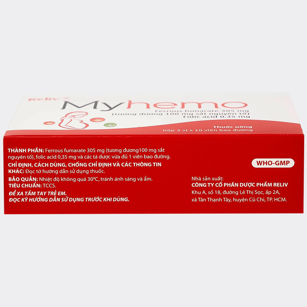 Thuốc Myhemo 305mg Reliv dự phòng thiếu sắt và folic acid (3 vỉ x 10 viên)