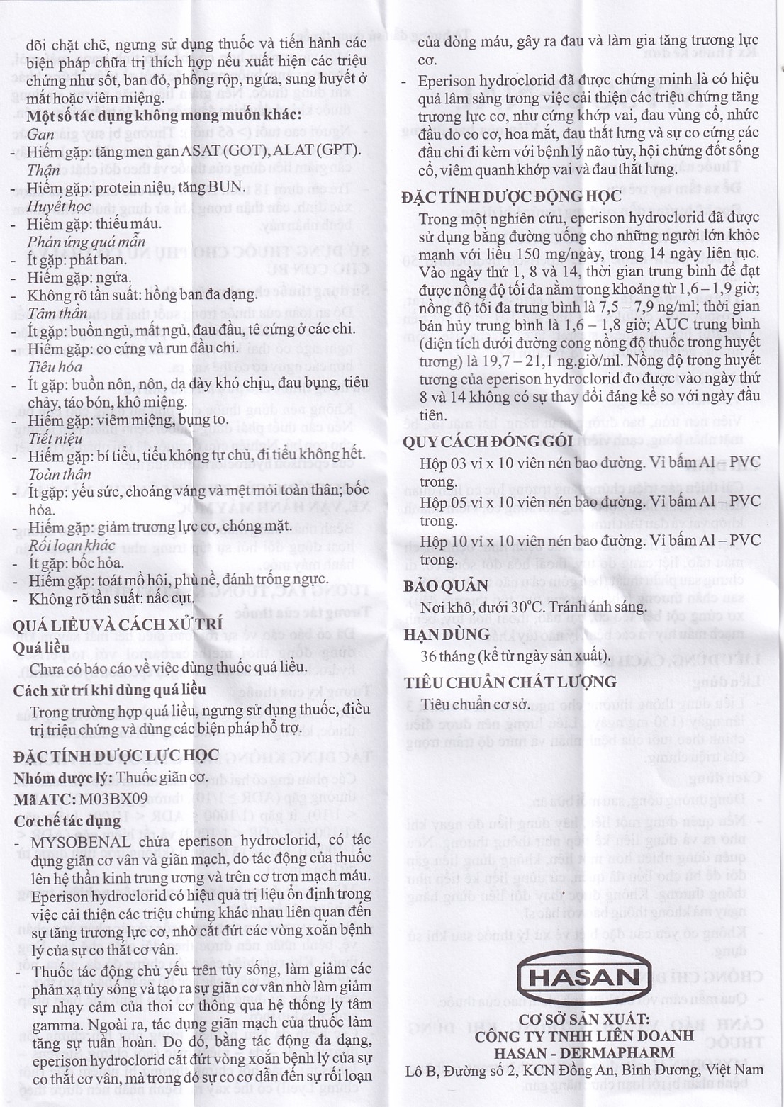 Viên nén Mysobenal 50mg Hasan cải thiện triệu chứng tăng trương lực cơ (5 vỉ x 10 viên)